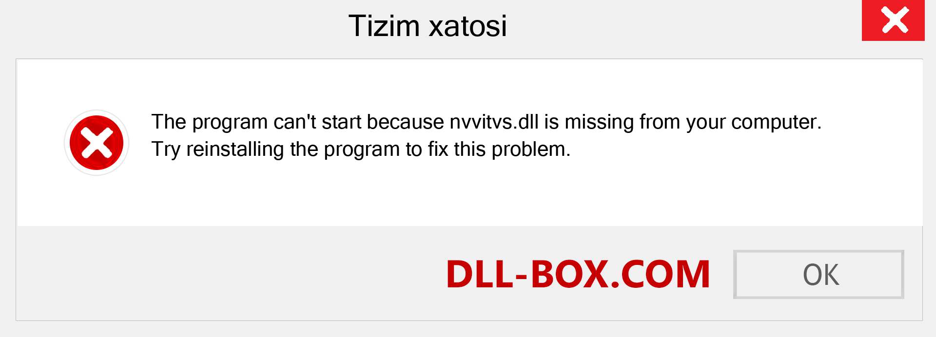 nvvitvs.dll fayli yo'qolganmi?. Windows 7, 8, 10 uchun yuklab olish - Windowsda nvvitvs dll etishmayotgan xatoni tuzating, rasmlar, rasmlar